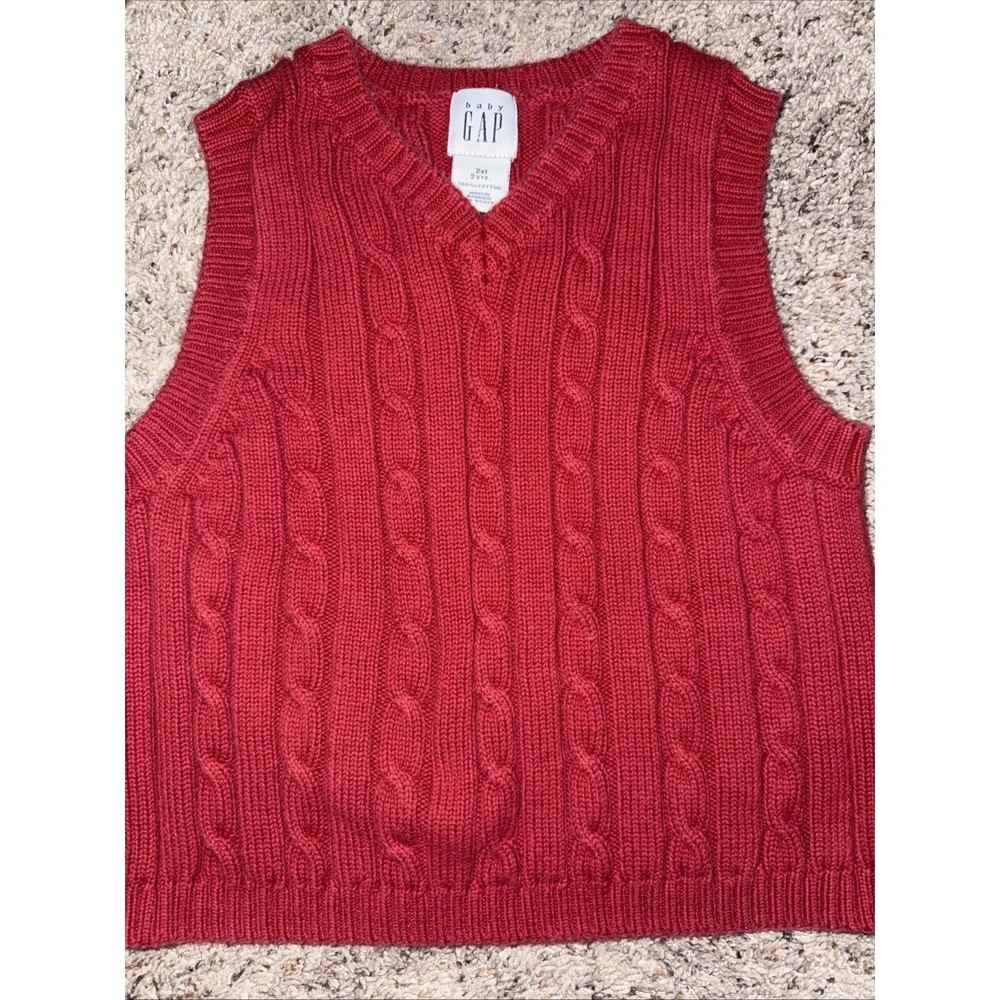 Baby Gap Red Cable Knit V-neck Sweater Vest‎ 2T Boys Christmas Vintage